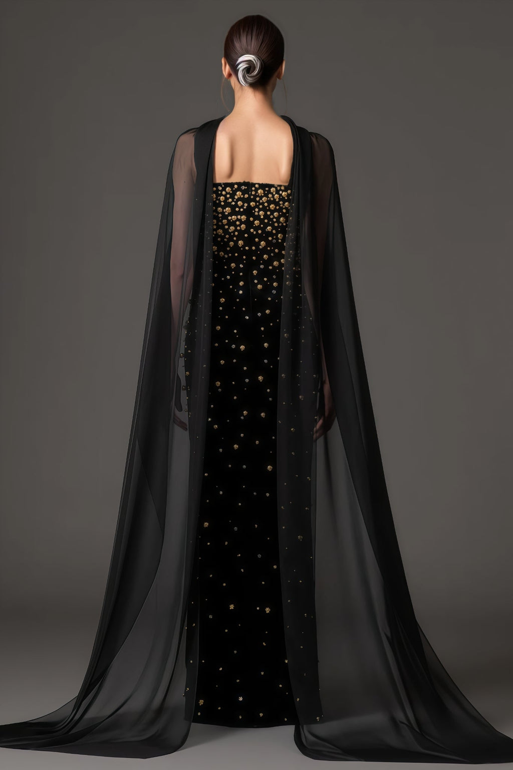 Ellis Black Beaded Diamond Maxi Dress
