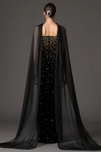 Ellis Black Beaded Diamond Maxi Dress