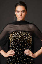 Ellis Black Beaded Diamond Maxi Dress