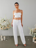 Jacquard Lace Trim Tie Front Top