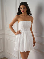 Jacquard Ruched Back Flared Hem Tube Dress
