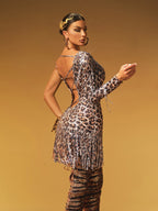 Sequin Fringe One Shoulder Asymmetric Hem Mini Dress