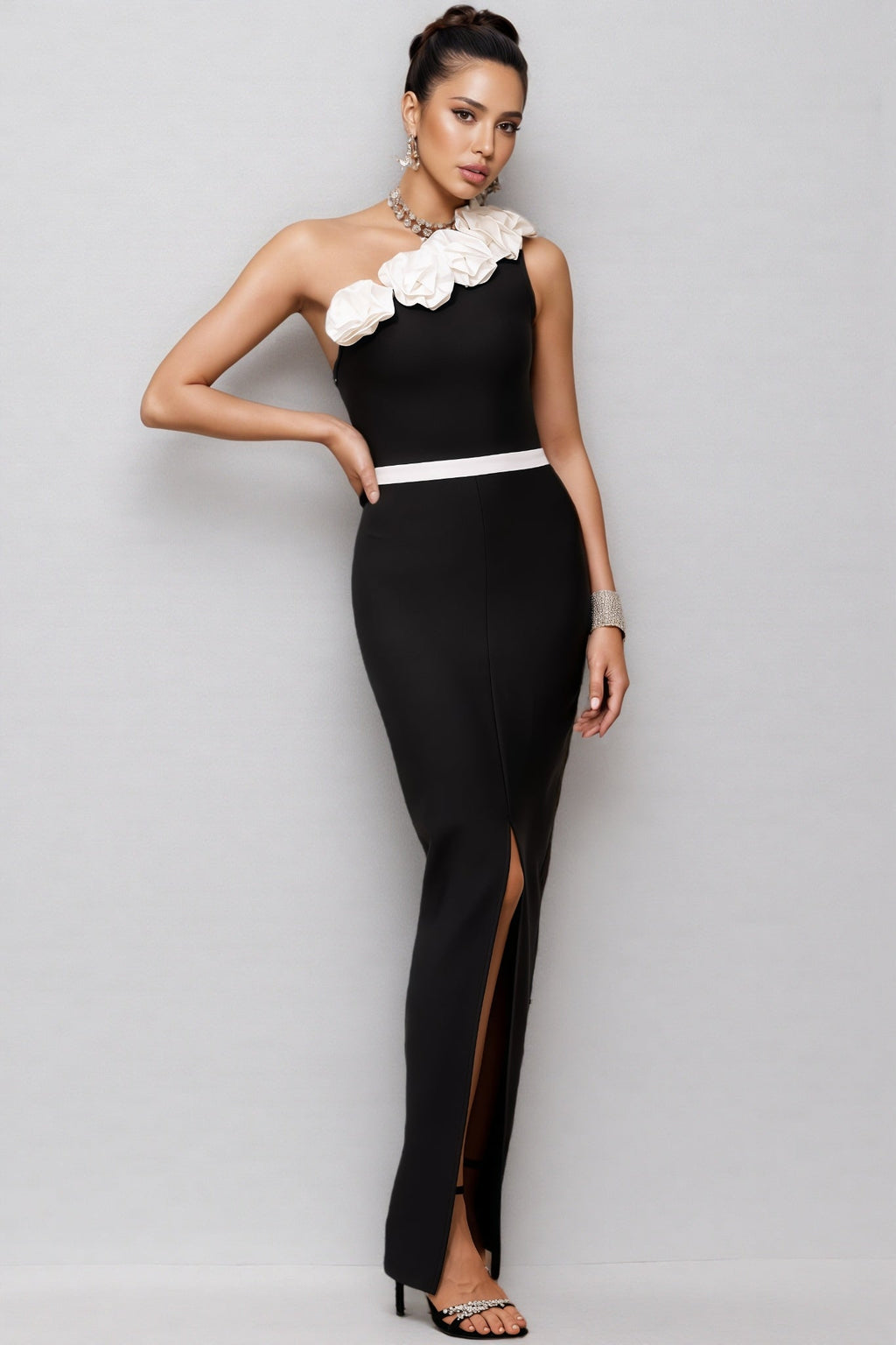 Sia Floral Diagonal Shoulder Maxi Dress