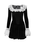 Lace Collar and Cuff Velvet Ruched Bodice Mini Dress