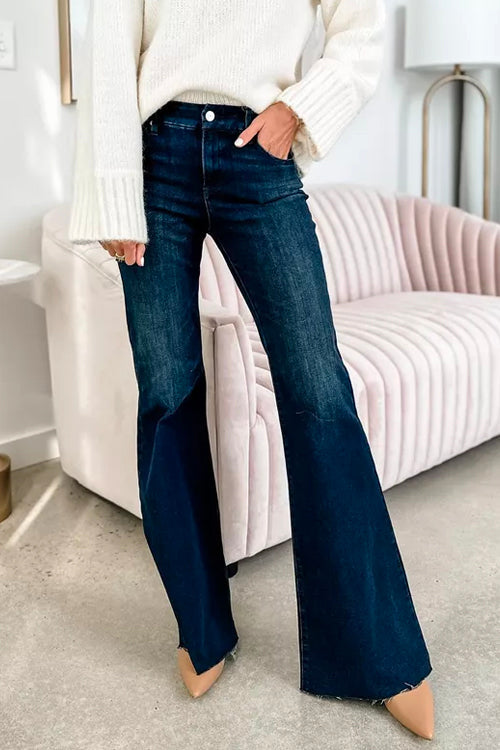 Raw Hem Flare Bottoms Denim Pants