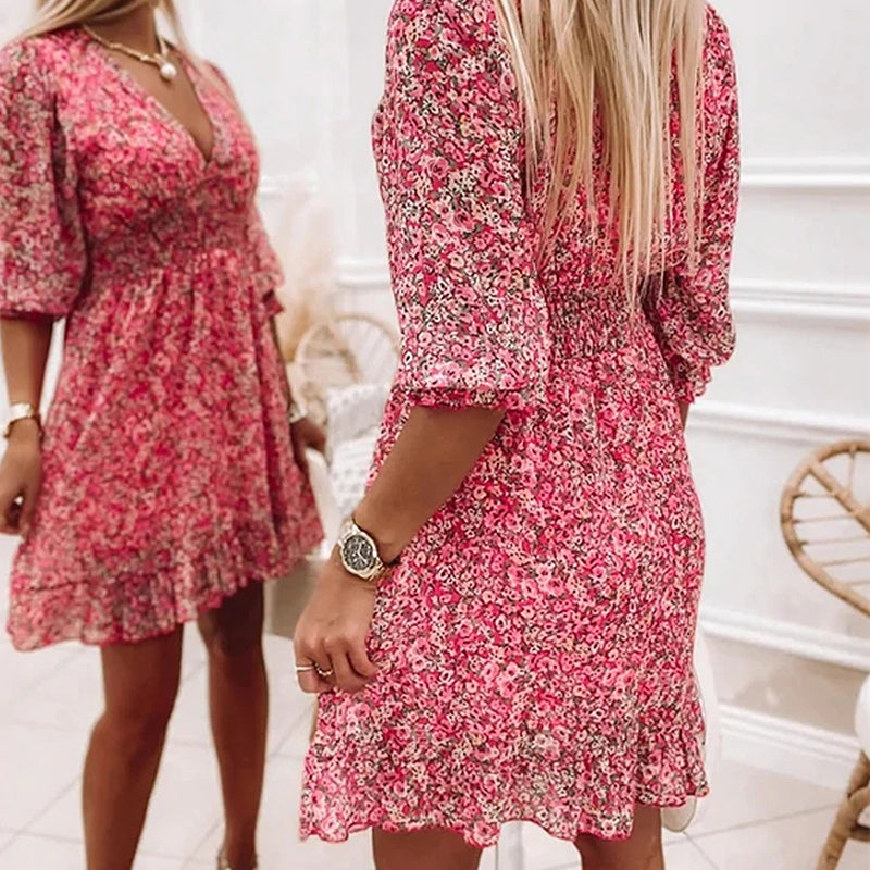 Laura Effortless Floral Summer Dress with Puff Sleeves Everyday Luxe Edit
