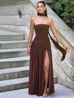 Asymmetric Design Strapless Maxi Party Dress With Scarf For Women 2026