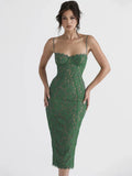 Sweetheart Lace Corset Spaghetti Strap Bodycon Midi Dress
