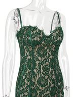 Sweetheart Lace Corset Spaghetti Strap Bodycon Midi Dress