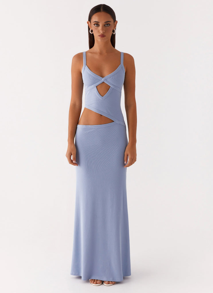 Crochet Diamond Knit Cross Front Cutout Cami Low Rise Maxi Skirt Set