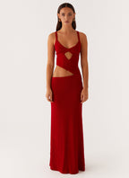 Crochet Diamond Knit Cross Front Cutout Cami Low Rise Maxi Skirt Set