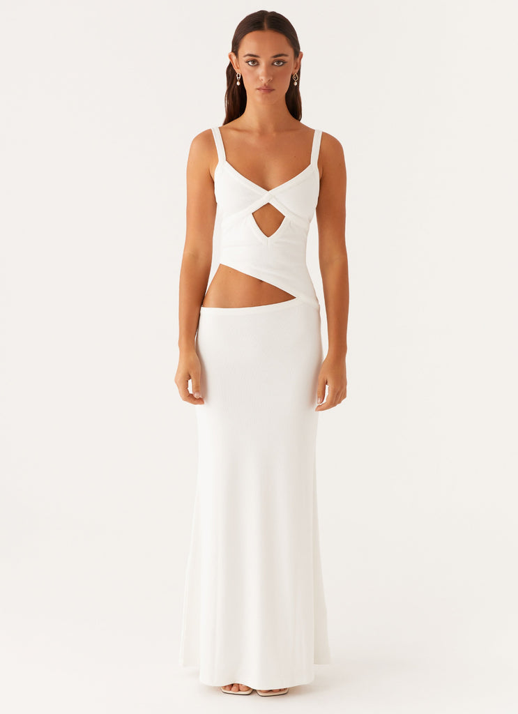 Crochet Diamond Knit Cross Front Cutout Cami Low Rise Maxi Skirt Set