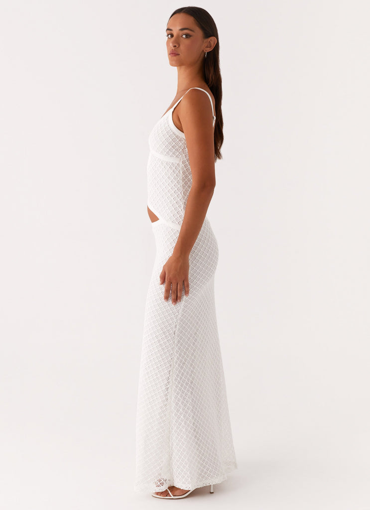 Crochet Diamond Knit Cross Front Cutout Cami Low Rise Maxi Skirt Set