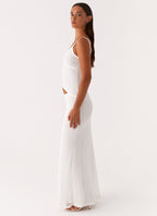 Crochet Diamond Knit Cross Front Cutout Cami Low Rise Maxi Skirt Set