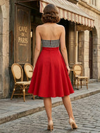 Vintage Chic Red Gingham Halter Maxi Dress