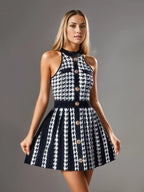 Julien Houndstooth Dress with Gold Buttons