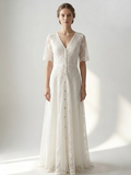 White Lace Maxi Boho Dress for Women - Embroidery Button Front Short Sleeves High Low Dress - Summer Beach Bridal Party Wear 2026