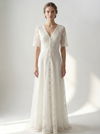 White Lace Maxi Boho Dress for Women - Embroidery Button Front Short Sleeves High Low Dress - Summer Beach Bridal Party Wear 2026