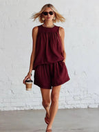 Gathered Solid Color Two-piece Set