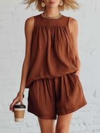 Gathered Solid Color Two-piece Set