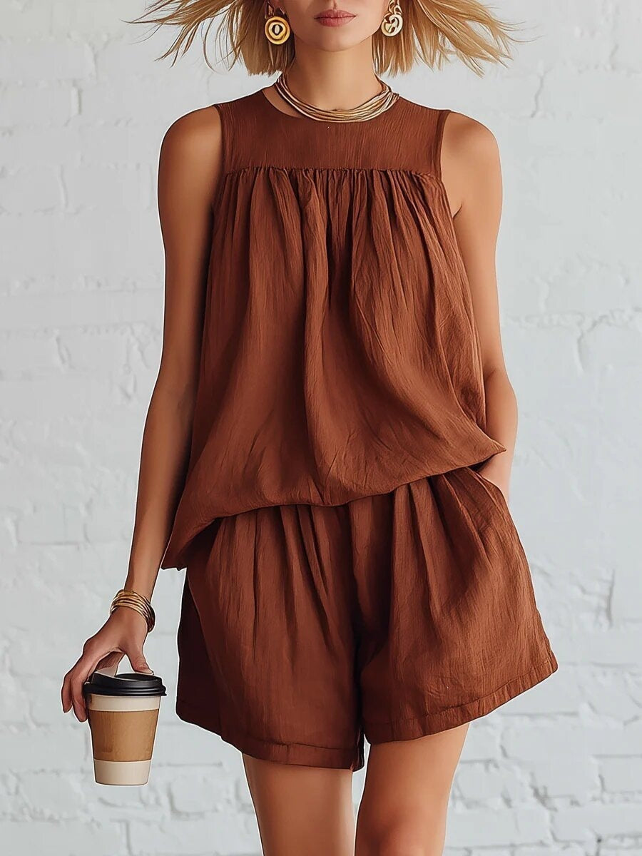 Gathered Solid Color Two-piece Set