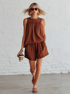 Gathered Solid Color Two-piece Set