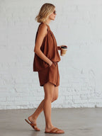 Gathered Solid Color Two-piece Set