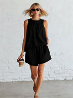 Gathered Solid Color Two-piece Set