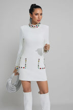 Ona White Diamond Embellishment Mini Dress