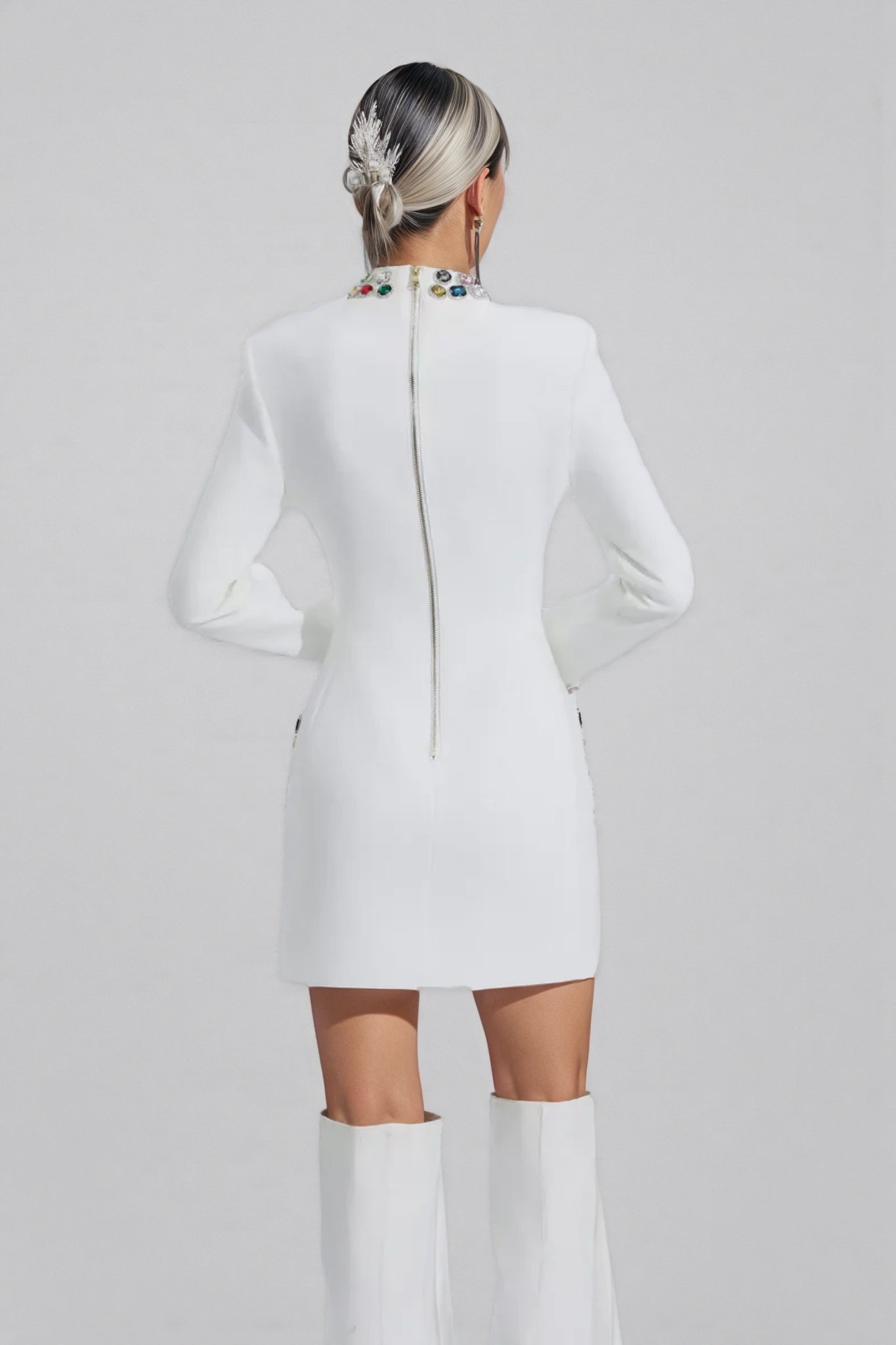 Ona White Diamond Embellishment Mini Dress