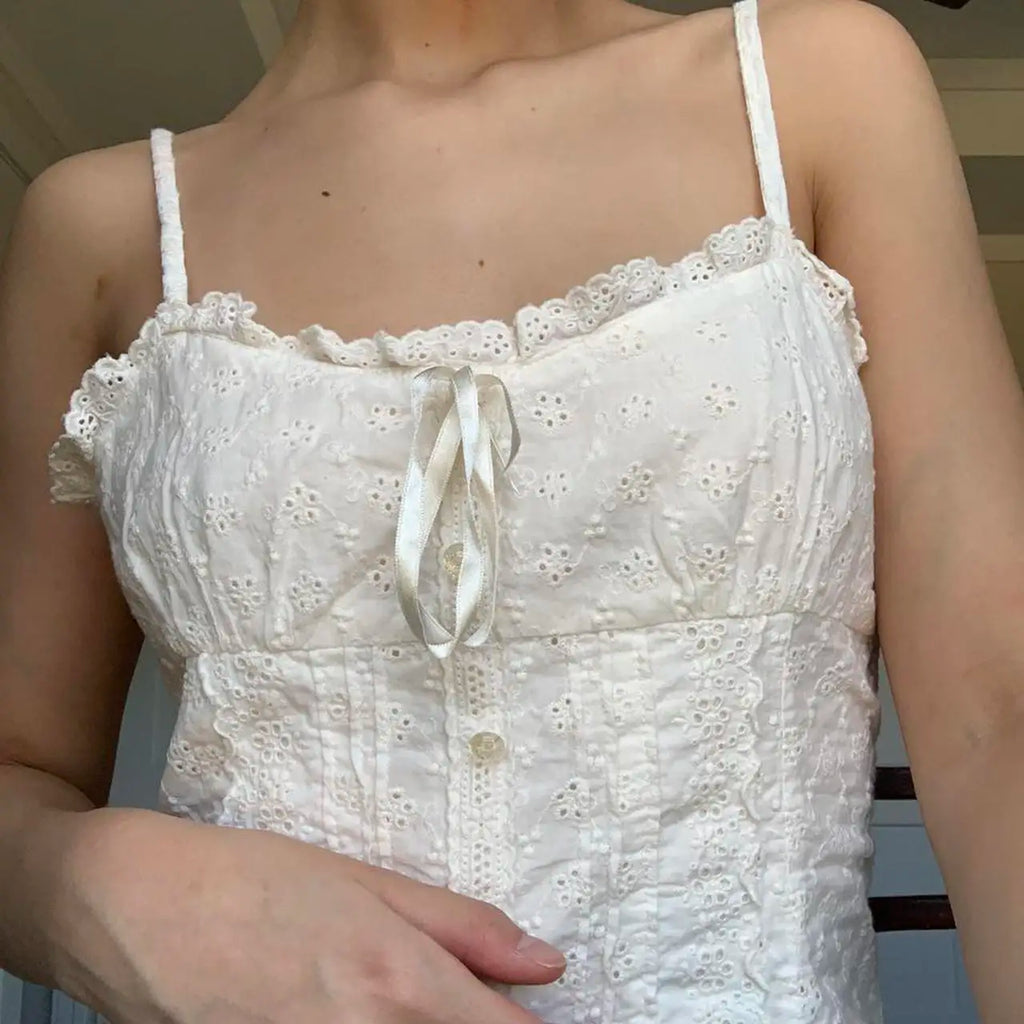 Lace Bow Flower Hollow Crop Top