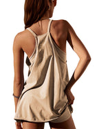 Spaghetti Strap Patch Pocket Longline Tank and Shorts Lounge Set