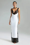 Kira Bandage V Neck Gown Dress with Lace Details