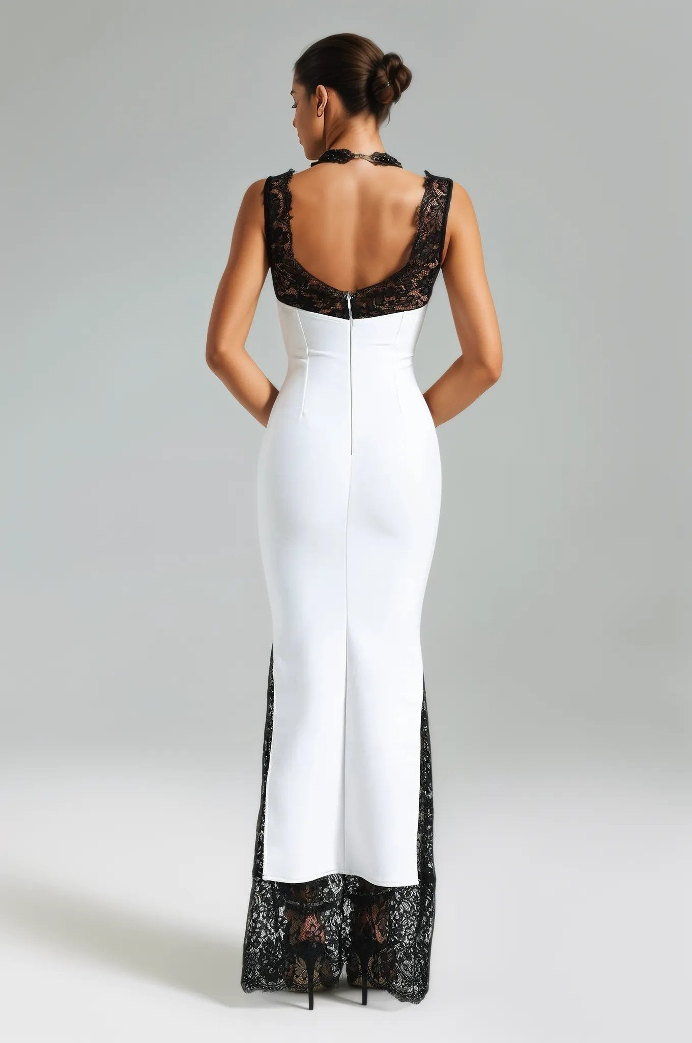 Kira Bandage V Neck Gown Dress with Lace Details