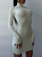 Rib Knit Mock Neck Long Sleeve Bodycon Midi Dress