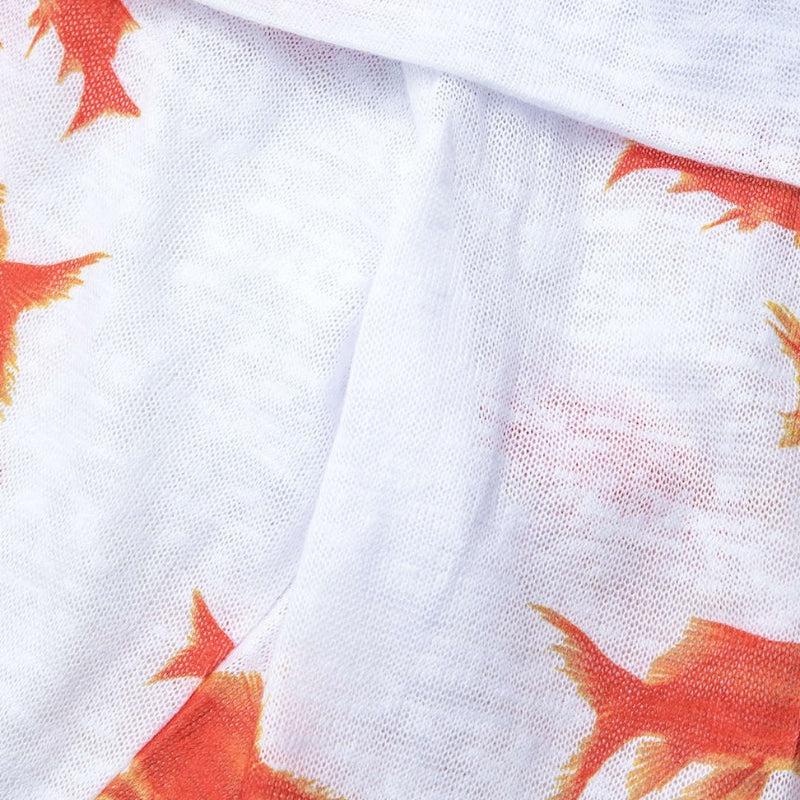 Asymmetric Off Shoulder Long Sleeve Goldfish Print Mini Dress
