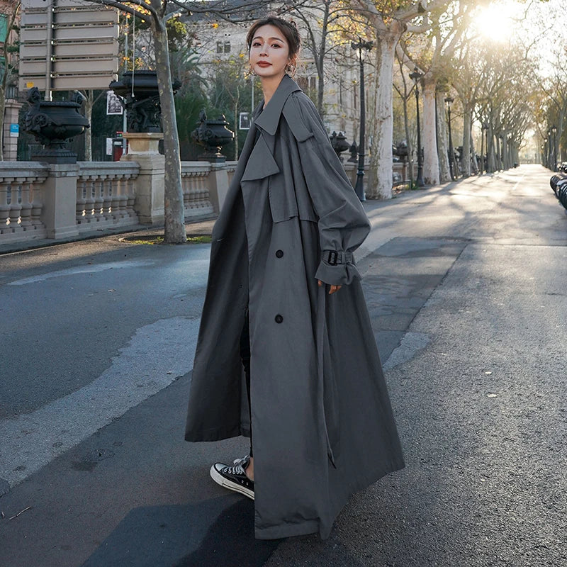 | Women's Long Loose-Fit Trench Coat