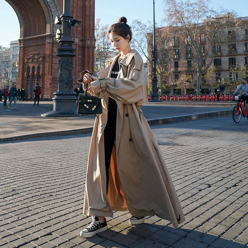 | Women's Long Loose-Fit Trench Coat