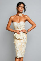 Lux Strapless Flower Embroidered Midi Dress