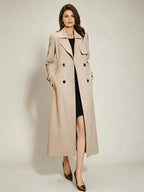 Trench Coat For Women Modern Turndown Collar Buttons Full Length Coat