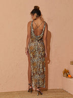 Kyoko Mesh Split Maxi Dress In Leopard