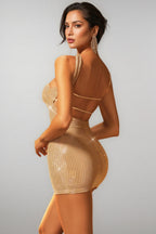 Alina Beige Backless Rhinestone Mini Dress