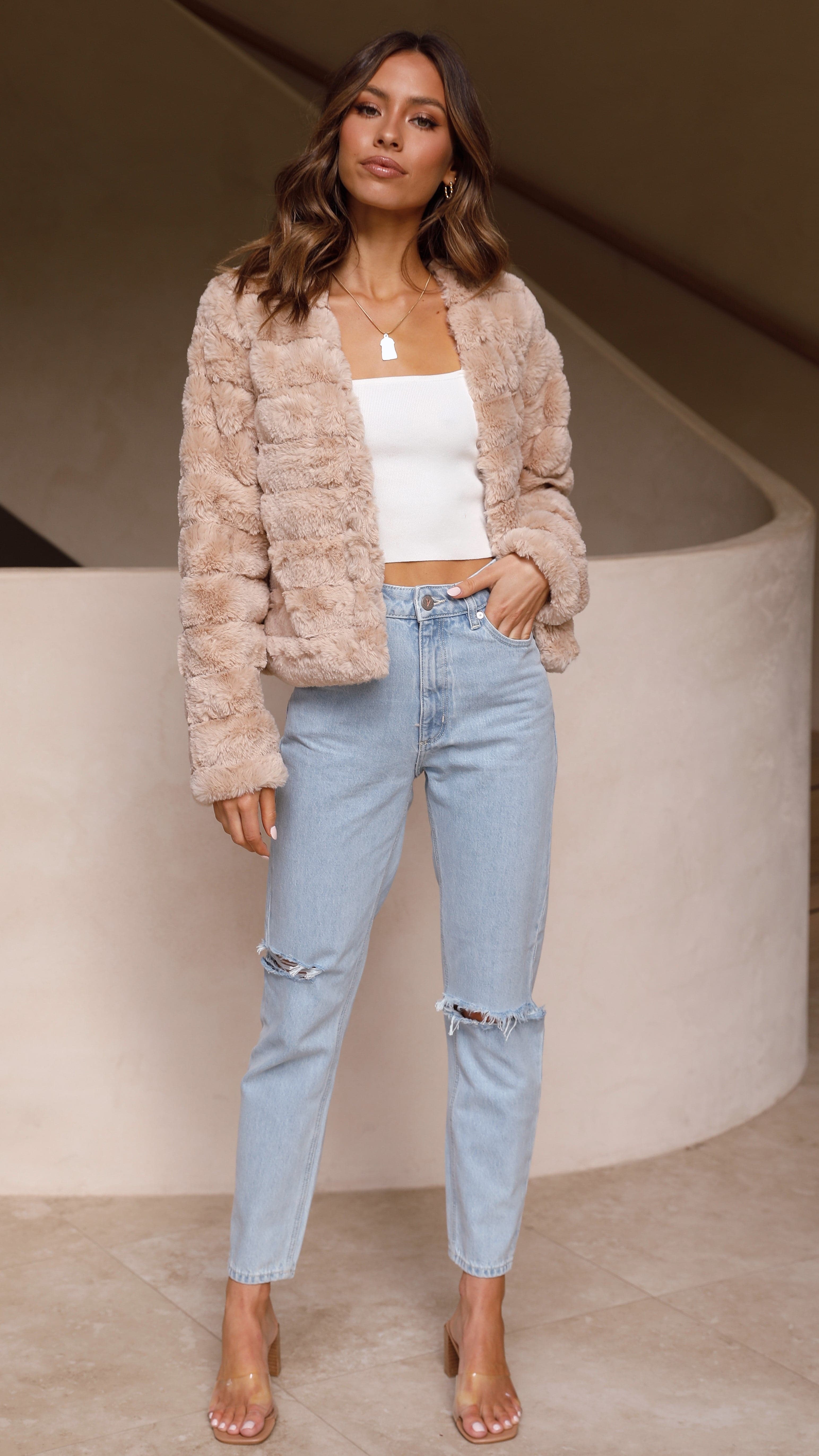 | Teddy crop jacket, line pattern