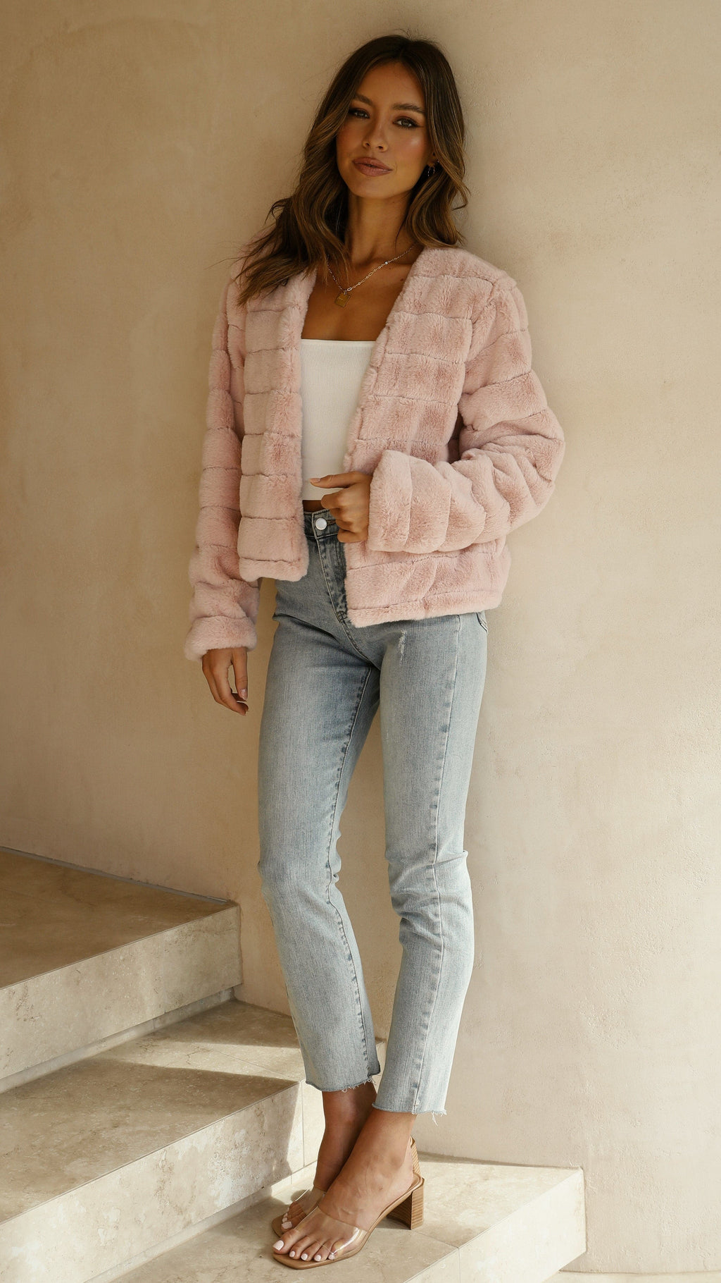 | Teddy crop jacket, line pattern