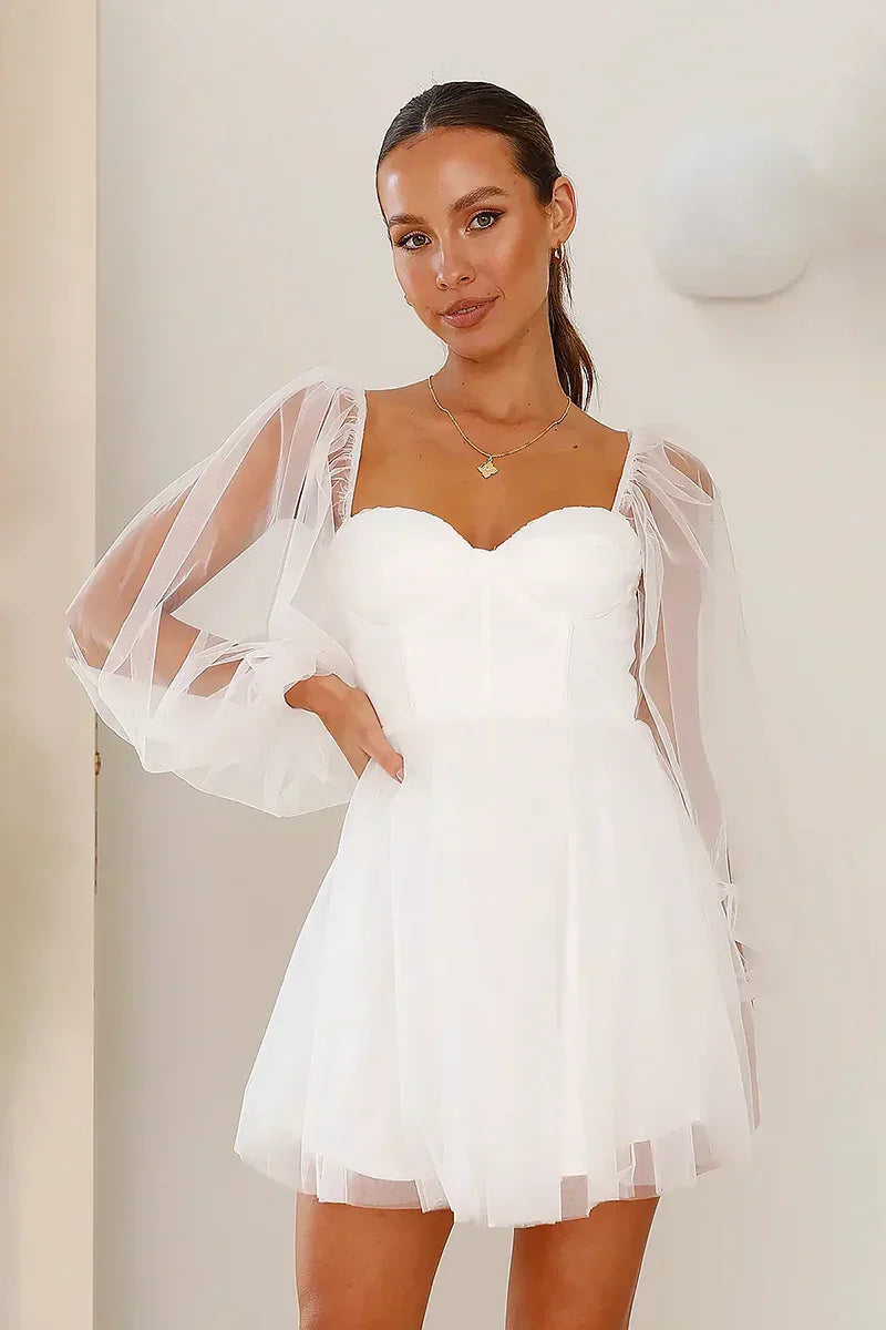 Karina Statement Mini Dress White Premium Wardrobe Essential