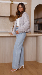 | Teddy crop jacket, line pattern