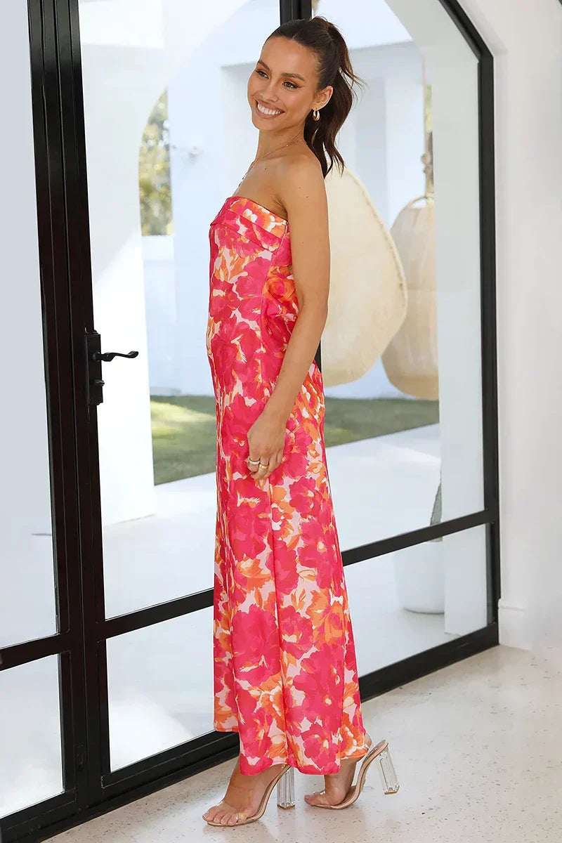 Hilda Minimalist Maxi Dress Rose/red Splatter Statement Occasion Edit