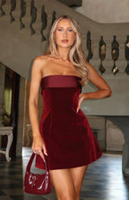 Strapless Velvet Satin Band A-Line Mini Dress
