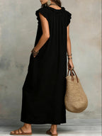 Solid Color Patchwork Dress, Gentle And Simple Long Skirt