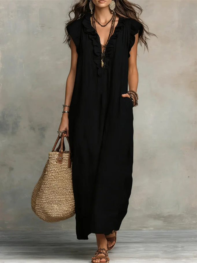 Solid Color Patchwork Dress, Gentle And Simple Long Skirt